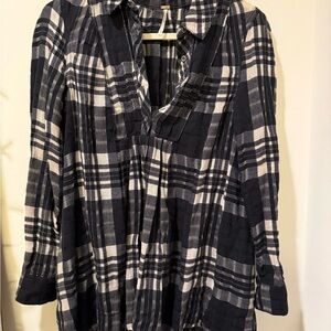 Free People Black and White Plaid Button Down Shirt